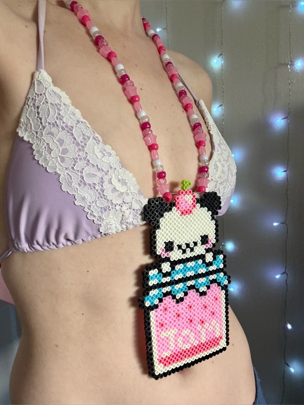 Panda Bear “Jam” Beaded Necklace — Cute Kawaii Rave Charm Jewelry (Handmade OS)